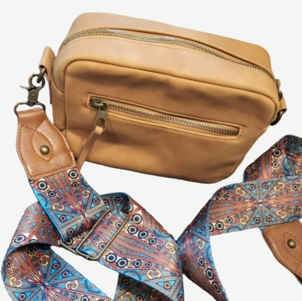 Camera Bag Style Purse Guitar Crossbody Strap Soft Faux Leather Preppy Neutral